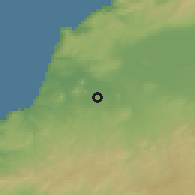 Shaded relief of the 55 km around El Malah, drawn from the GMTED2010 grid