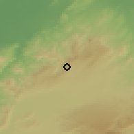 Shaded relief of the 55 km around Ain Fares, drawn from the GMTED2010 grid