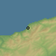 Shaded relief of the 54 km around El Marsa, drawn from the GMTED2010 grid