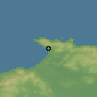 Shaded relief of the 54 km around El Marsa, drawn from the GMTED2010 grid
