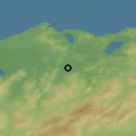 Shaded relief of the 54 km around El Tarf, drawn from the GMTED2010 grid