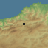 Shaded relief of the 54 km around Erraguene, drawn from the GMTED2010 grid