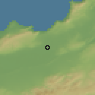 Shaded relief of the 55 km around Es Senia, drawn from the GMTED2010 grid