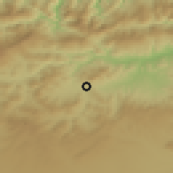 Shaded relief of the 54 km around Ferdjioua, drawn from the GMTED2010 grid