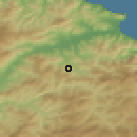 Shaded relief of the 54 km around Ferraoun, drawn from the GMTED2010 grid