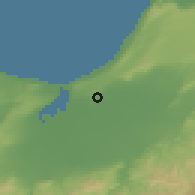 Shaded relief of the 55 km around Fornaka, drawn from the GMTED2010 grid