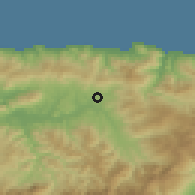 Shaded relief of the 54 km around Freha, drawn from the GMTED2010 grid