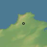 Shaded relief of the 55 km around Gdyel, drawn from the GMTED2010 grid