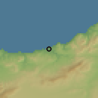 Shaded relief of the 55 km around Ghazaouet, drawn from the GMTED2010 grid