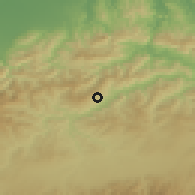 Shaded relief of the 54 km around Guerrouma, drawn from the GMTED2010 grid