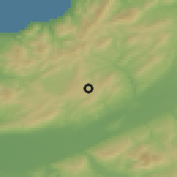 Shaded relief of the 55 km around Ain Merane, drawn from the GMTED2010 grid