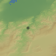 Shaded relief of the 55 km around Hacine, drawn from the GMTED2010 grid