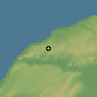 Shaded relief of the 55 km around Hadjadj, drawn from the GMTED2010 grid