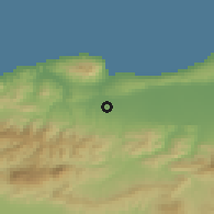 Shaded relief of the 54 km around Hadjout, drawn from the GMTED2010 grid