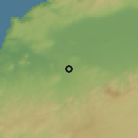 Shaded relief of the 55 km around Hammam Bouhadjar, drawn from the GMTED2010 grid