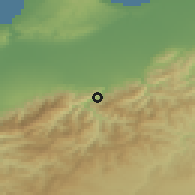 Shaded relief of the 54 km around Hammam Melouane, drawn from the GMTED2010 grid
