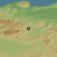 Shaded relief of the 54 km around Hammam Righa, drawn from the GMTED2010 grid