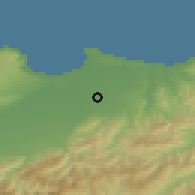 Shaded relief of the 54 km around Hammedi, drawn from the GMTED2010 grid