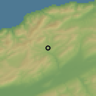 Shaded relief of the 55 km around Harenfa, drawn from the GMTED2010 grid