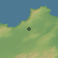 Shaded relief of the 55 km around Hassi Bounif, drawn from the GMTED2010 grid
