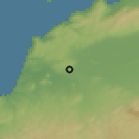 Shaded relief of the 55 km around Hassi El Ghella, drawn from the GMTED2010 grid