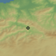 Shaded relief of the 54 km around Kadiria, drawn from the GMTED2010 grid