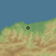 Shaded relief of the 54 km around Kaous, drawn from the GMTED2010 grid