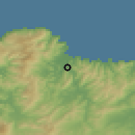Shaded relief of the 54 km around Kerkera, drawn from the GMTED2010 grid