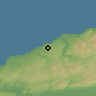 Shaded relief of the 55 km around Khadra, drawn from the GMTED2010 grid