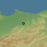Shaded relief of the 54 km around Khemis El Khechna, drawn from the GMTED2010 grid