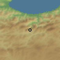 Shaded relief of the 54 km around Kherrata, drawn from the GMTED2010 grid