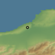 Shaded relief of the 54 km around Kolea, drawn from the GMTED2010 grid