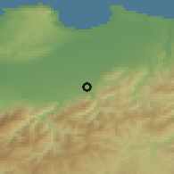 Shaded relief of the 54 km around Larbaa, drawn from the GMTED2010 grid