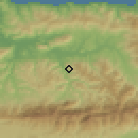 Shaded relief of the 54 km around Larba Nait Irathen, drawn from the GMTED2010 grid