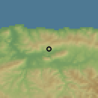 Shaded relief of the 54 km around Makouda, drawn from the GMTED2010 grid