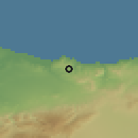 Shaded relief of the 55 km around Marsa Ben Mhidi, drawn from the GMTED2010 grid