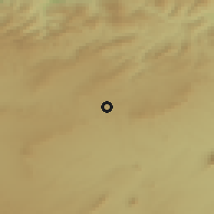 Shaded relief of the 55 km around M'daourouch, drawn from the GMTED2010 grid
