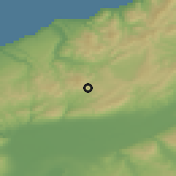 Shaded relief of the 55 km around Mediouna, drawn from the GMTED2010 grid
