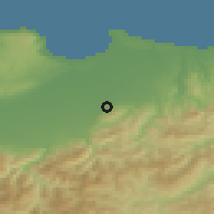 Shaded relief of the 54 km around Meftah, drawn from the GMTED2010 grid