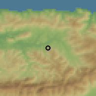 Shaded relief of the 54 km around Mekla, drawn from the GMTED2010 grid
