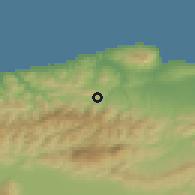 Shaded relief of the 54 km around Menaceur, drawn from the GMTED2010 grid