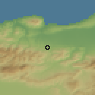 Shaded relief of the 54 km around Merad, drawn from the GMTED2010 grid