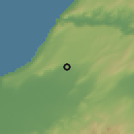Shaded relief of the 55 km around Mesra, drawn from the GMTED2010 grid