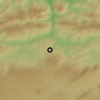Shaded relief of the 54 km around Mila, drawn from the GMTED2010 grid