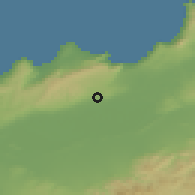 Shaded relief of the 55 km around Misserghin, drawn from the GMTED2010 grid