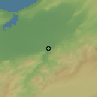 Shaded relief of the 55 km around Mohammadia, drawn from the GMTED2010 grid