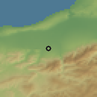Shaded relief of the 54 km around Mouzaia, drawn from the GMTED2010 grid