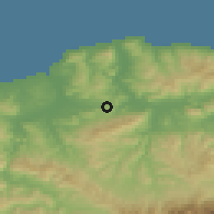 Shaded relief of the 54 km around Naciria, drawn from the GMTED2010 grid