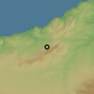 Shaded relief of the 55 km around Nedroma, drawn from the GMTED2010 grid