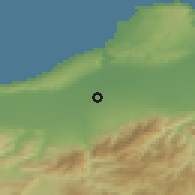 Shaded relief of the 54 km around Oued Alleug, drawn from the GMTED2010 grid